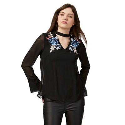 Black floral embroidered choker top